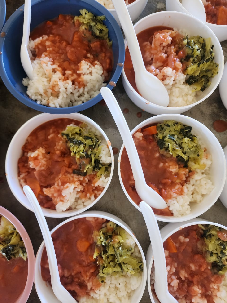 Bowls filled with food for the children