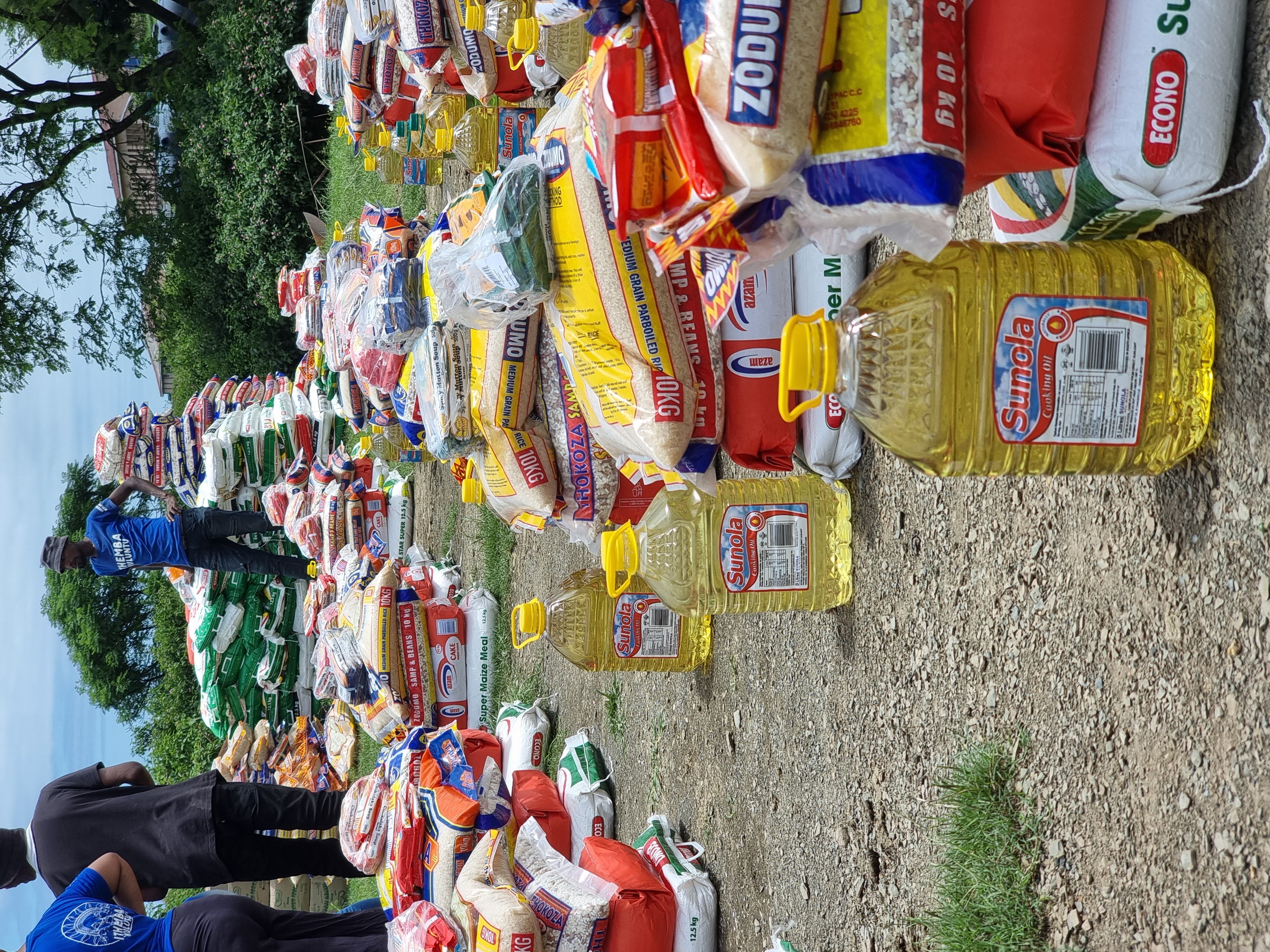 Family with food parcels