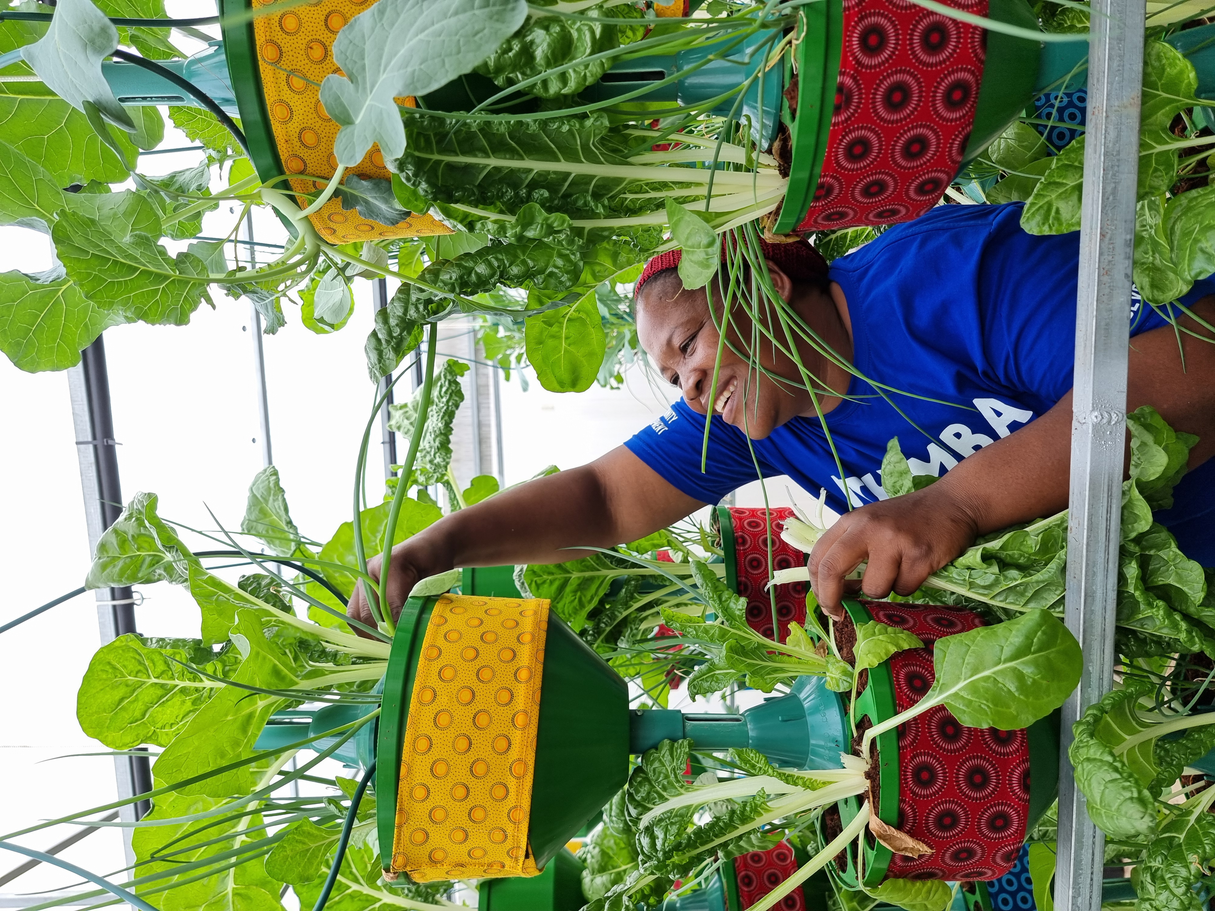 Smiling community member after the harvest